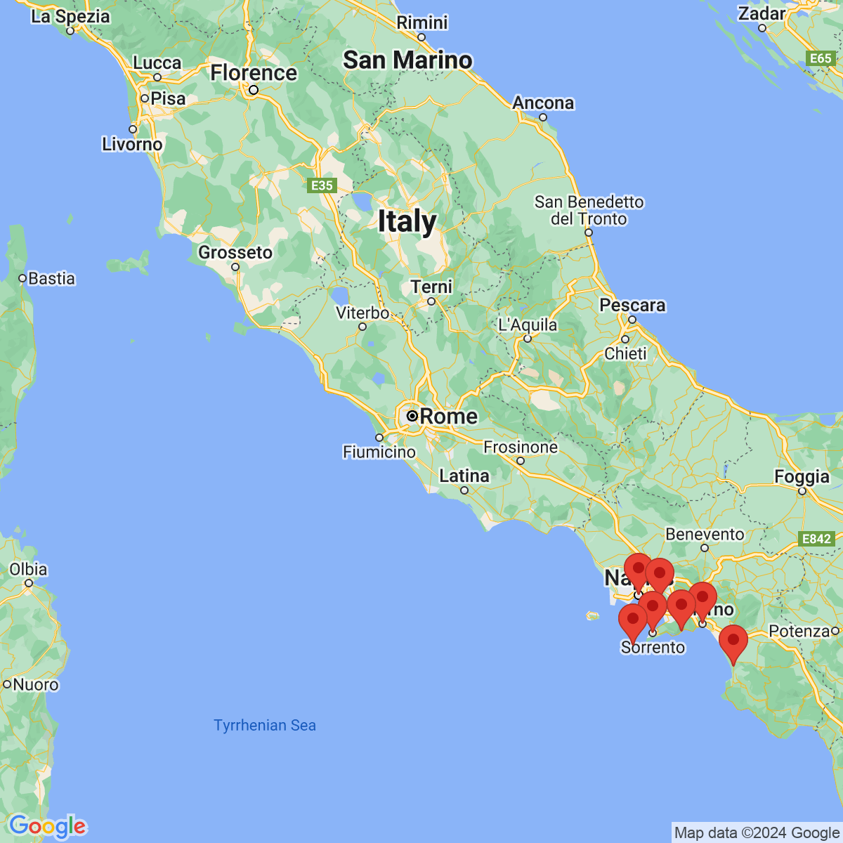 Carte du voyage LA COTE AMALFITAINE - ITALIE