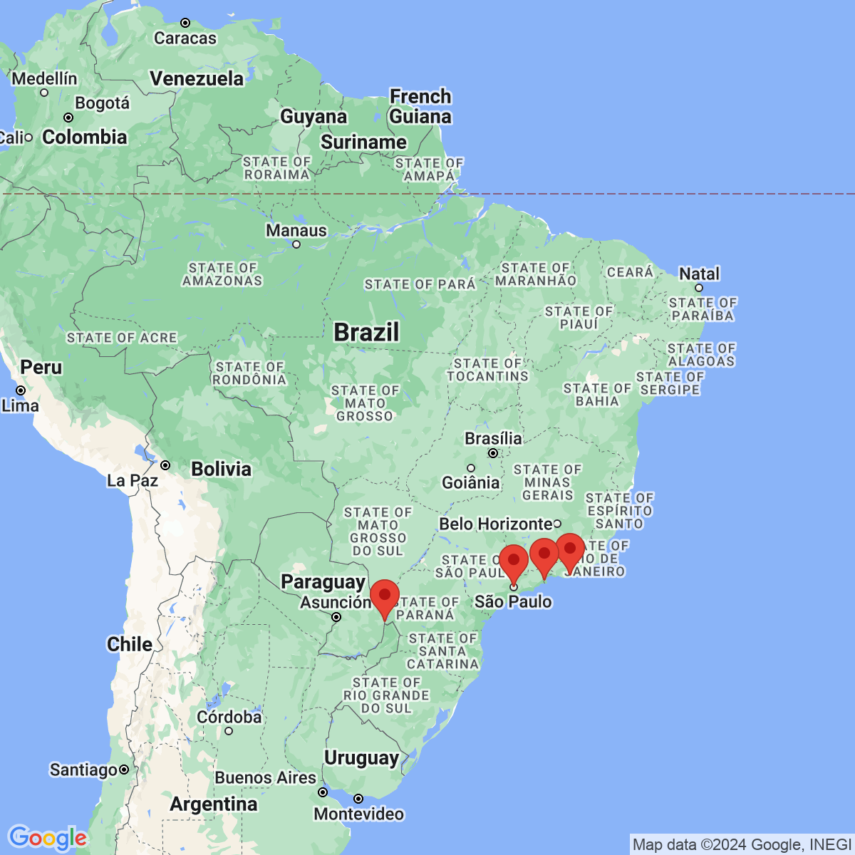 Carte du voyage BRESIL : RIO DE JANEIRO, PARATY,  IGUACU, SAO PAULO