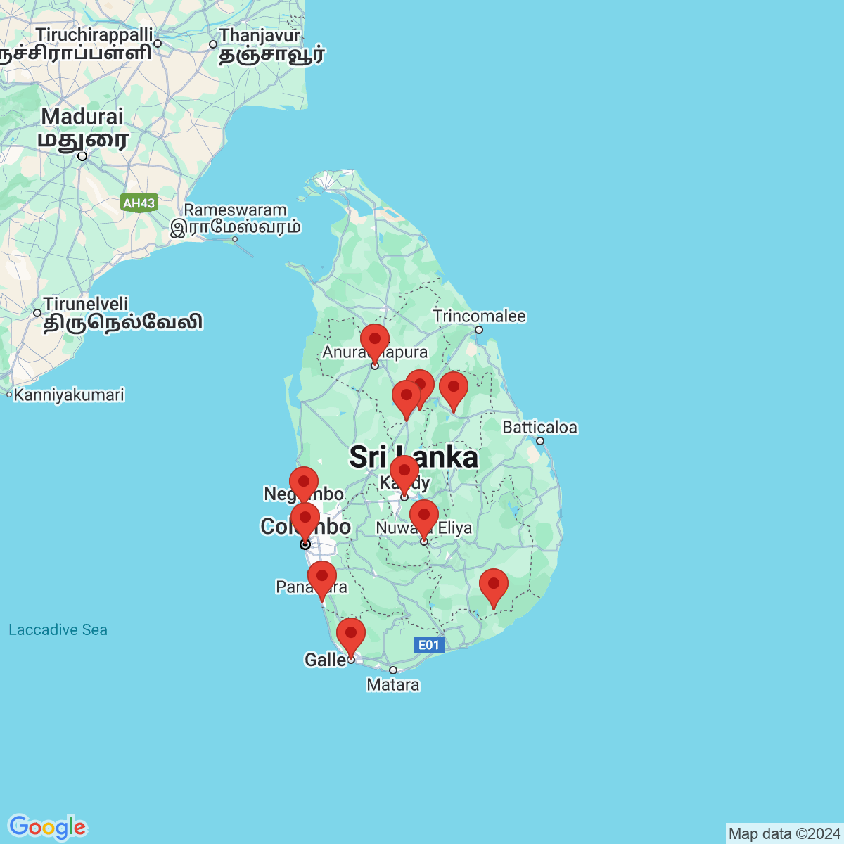 Carte du voyage SRI LANKA - L'ILE EMERAUDE