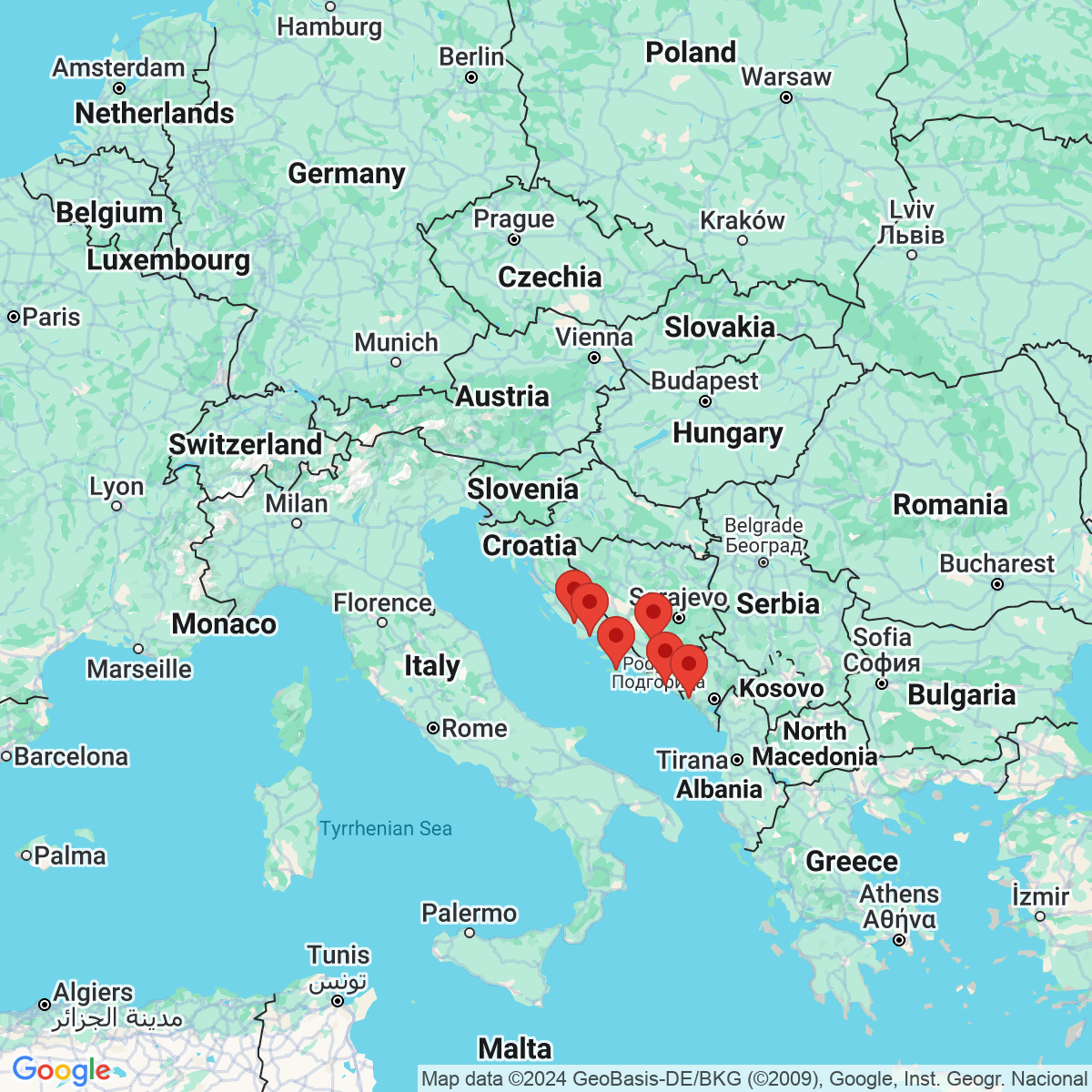 Carte du voyage CROATIE  LA COTE DALMATE