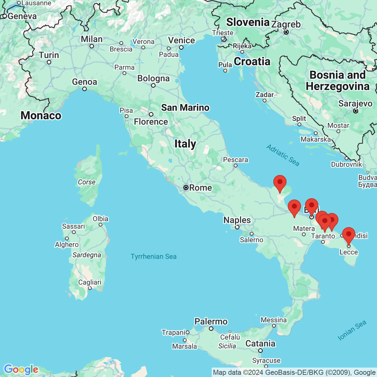 Carte du voyage ITALIE - LES POUILLES